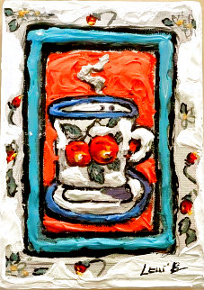 Peach Cup #3 7x5 Monotype Original Painting - Leslie Lew Peach Cup #3 7x5 Monotype Original Painting - Leslie Lew
