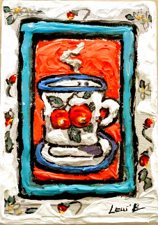 Peach Cup #3 7x5  Unique Monotype Original Painting - Leslie Lew