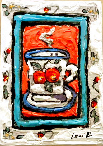 Peach Cup #3 7x5  Unique Monotype Original Painting - Leslie Lew
