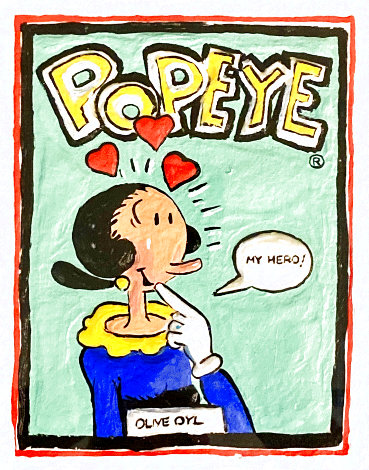 Popeye 15x14 Original Painting - Leslie Lew