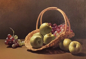 Basket And Fruit 1980 32x38 Huge Original Painting - Lex Gonzalez Basket And Fruit 1980 32x38 Huge Original Painting - Lex Gonzalez