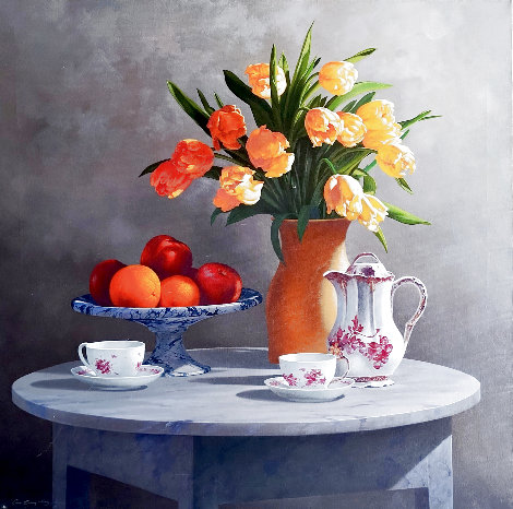 Oranges, Tulips, and Tea 1988 30x30 Original Painting - Lex Gonzalez