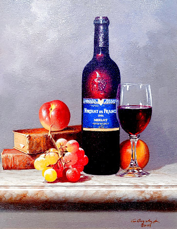 Fruit and Wine 22x26 Original Painting - Lex Gonzalez