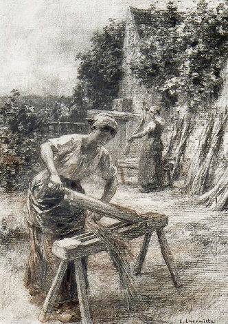 Le Teillage 1887 Drawing - Leon Augustin Lhermitte