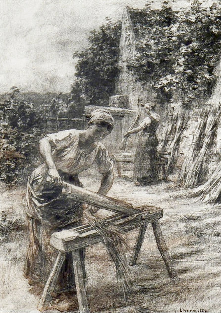 Le Teillage 1887 Drawing by Leon Augustin Lhermitte