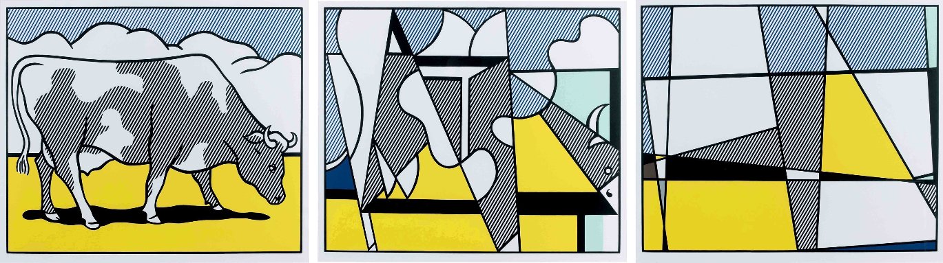 Cow Going Abstract (Triptych) 3-piece Poster Set 1982 by Roy Lichtenstein