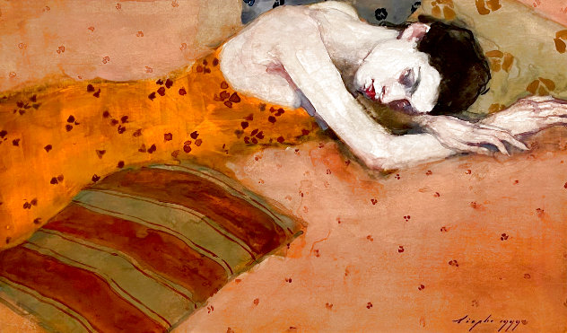 Resting on Pillows Watercolor 1999 20x27 Watercolor by Malcolm Liepke