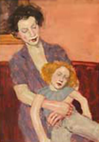 Mother and Doll Watercolor  2000 25x23 Original Painting - Malcolm Liepke