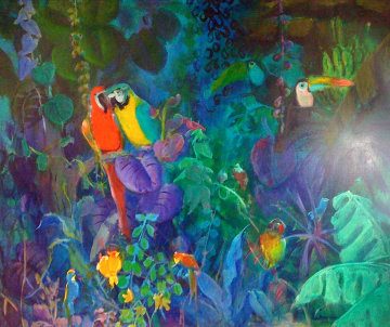 Jungle Scene 1989 51x62 Original Painting - Gustav Likan Jungle Scene 1989 51x62 Original Painting - Gustav Likan