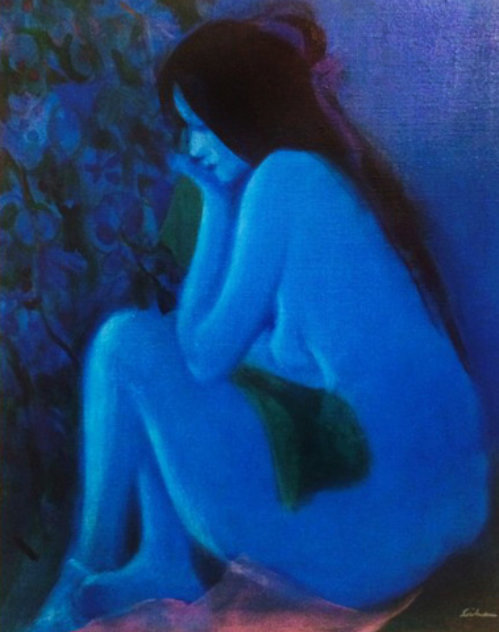 Blue Nude 40x34 Huge Original Painting by Gustav Likan
