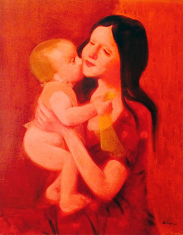 Mother and Child 40x34 - Huge Original Painting - Gustav Likan