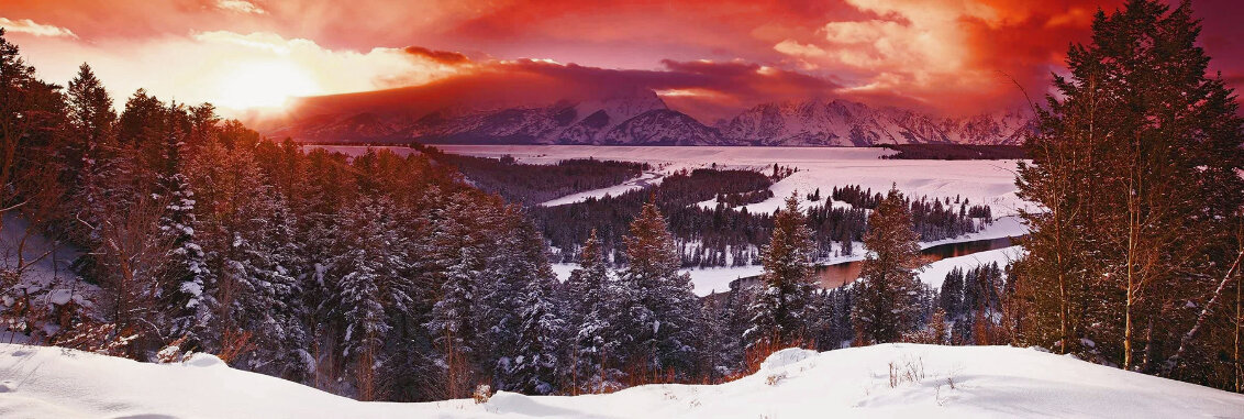 Mountain Glow 1.5M - Huge - Cigar Leaf Frame - Grand Teton NP, Wyoming Panorama by Peter Lik