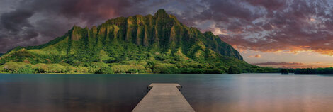 Island Bliss 1.5M - Huge - Cigar Leaf Frame, Oahu Hawaii Panorama - Peter Lik