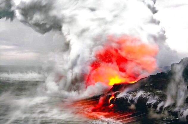 Peles Whisper 1.5M - Huge - Ash Wood Frame - Big Island, Hawaii Panorama by Peter Lik
