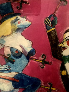 Doktor Thrill and Snakelady of the Carnival Monotype 45x34  Original Painting - Earl Linderman