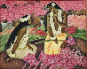 Lei Makers 41x49 - Huge - Koa Wood Frame - Hawaii Original Painting by Zhou Ling - 0