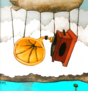 Zeppelin Gramophone 19x19 Original Painting - Matt Lively Zeppelin Gramophone 19x19 Original Painting - Matt Lively