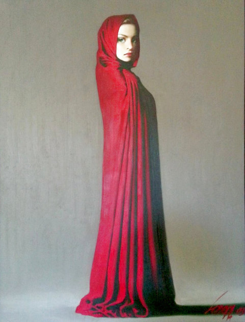Lady in Red Dress 2003 52x40 - Huge Original Painting by Taras Loboda