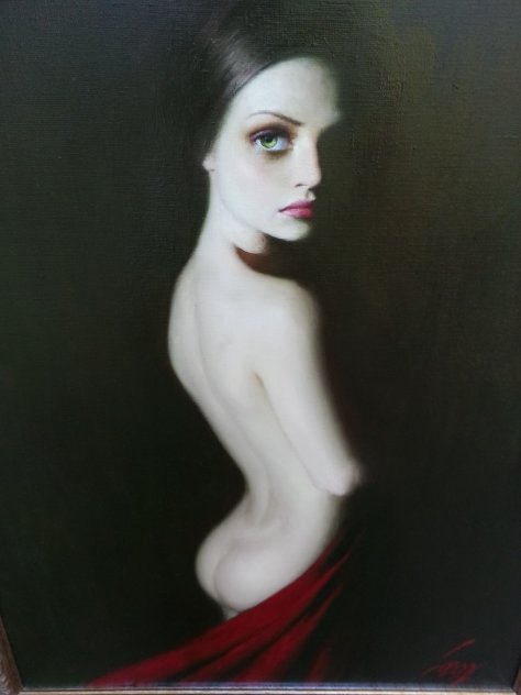 Lady in Red 2004 54x43 - Huge Original Painting by Taras Loboda