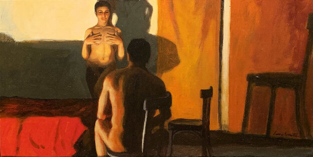 No Te Quites Us Manos 1998 16x24 Original Painting - Ramon Lombarte