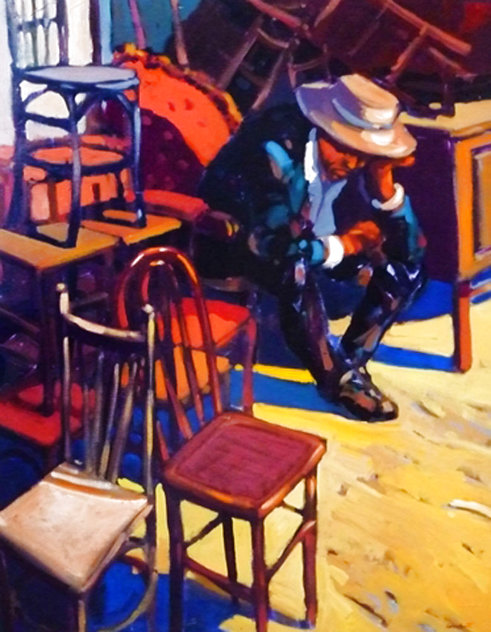 Antique Chairs Barcelona 1988 Original Painting by Ramon Lombarte