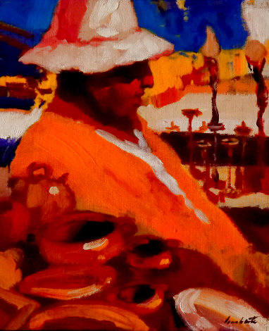 Candles Men 1987 17x20 Original Painting - Ramon Lombarte