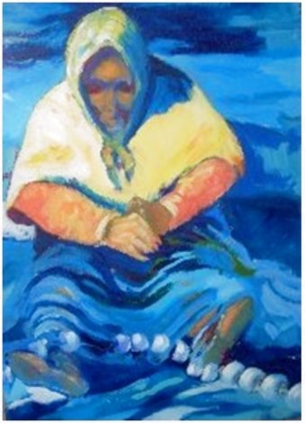 Fisherwoman Watercolor 1988 39x31 Watercolor - Ramon Lombarte