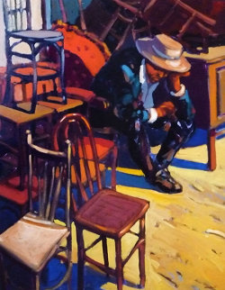 Antique Chairs Barcelona 1990 36x28 Original Painting - Ramon Lombarte Antique Chairs Barcelona 1990 36x28 Original Painting - Ramon Lombarte