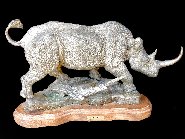 Heavy Duty Rhino Bronze Sculpture 25 in Sculpture by Lorenzo Ghiglieri
