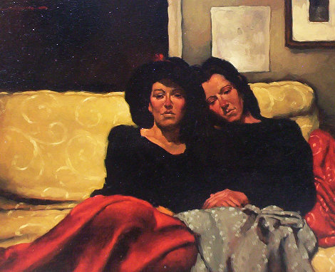 Between Sisters 1990 22x26 Original Painting - Joseph Lorusso