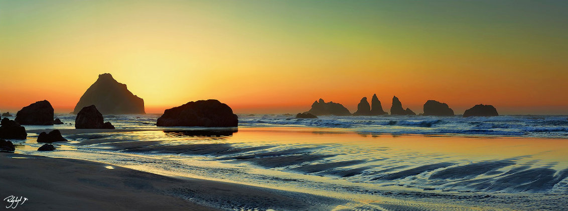 Sunset at Bandon Beach 1.7M - Huge Mural Sized - Oregon - Golf Panorama by Rodney Lough, Jr.