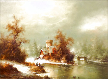 Winter Landscape 1973 33x44 Original Painting - Ludwig Muninger Winter Landscape 1973 33x44 Original Painting - Ludwig Muninger