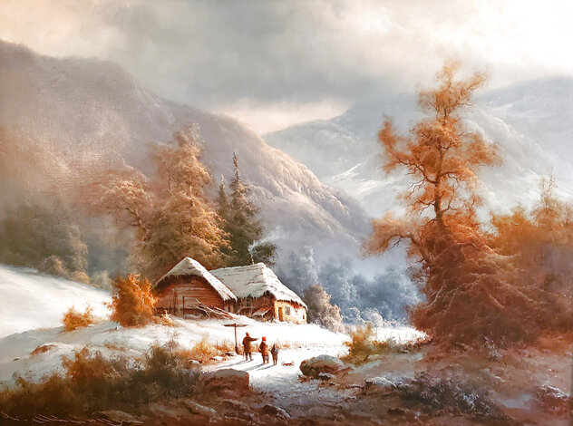 ミンギュ　winter Winter Scene 47x47 - Framed Oil on Canvas - Huge by Ludwig