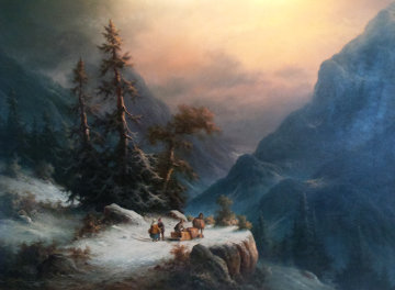 Untitled Winter Landscape 38x48 Original Painting - Ludwig Muninger Untitled Winter Landscape 38x48 Original Painting - Ludwig Muninger