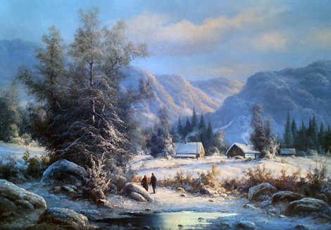 Winter Landscape Painting -  30x42 Huge Original Painting - Ludwig Muninger