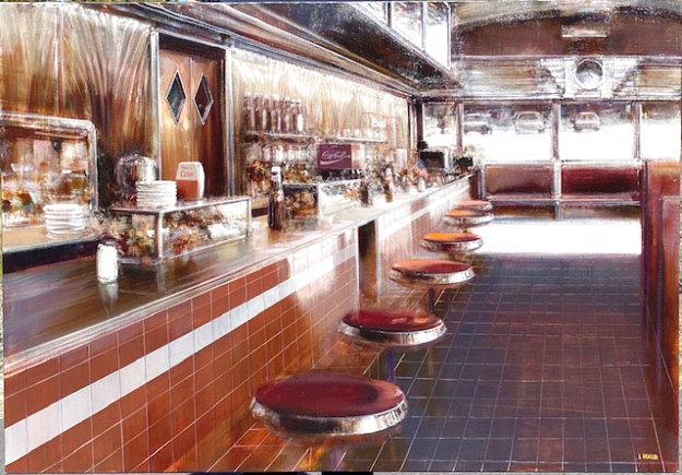 American Diner Acrylic 35.5x51  2001 Original Painting - Luigi Rocca