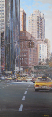 Towards Central Park South 2002 New York Painting  31x16 NYC Original Painting - Luigi Rocca