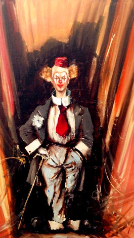Clown Behind the Scenes Painting -  1975  27x19 Original Painting - Luigi Rocca