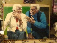 Conversation in the Park 1982 37x42 Super Huge Original Painting by Aldo Luongo - 1 Conversation in the Park 1982 37x42 Super Huge Original Painting by Aldo Luongo - 1