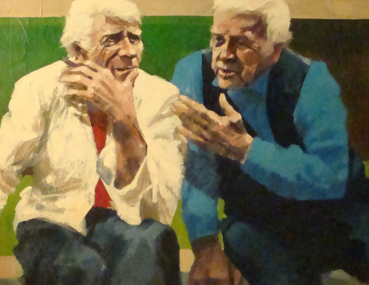 Conversation in the Park 1982 37x42 Super Huge Original Painting by Aldo Luongo Conversation in the Park 1982 37x42 Super Huge Original Painting by Aldo Luongo