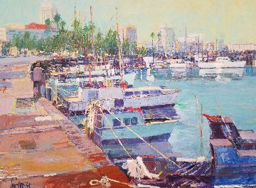 San Diego  1985 47x55 California Huge Original Painting - Aldo Luongo