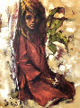 Red Dress 1969 38x48 Original Painting - Aldo Luongo