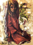 Red Dress 1969 38x48 Original Painting - Aldo Luongo
