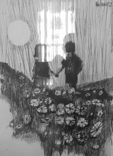 Holding Hands 1969 28x23 Original Painting - Aldo Luongo Holding Hands 1969 28x23 Original Painting - Aldo Luongo
