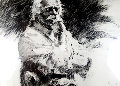 Contemplation Charcoal Drawing 1970 32x43 Drawing - Aldo Luongo