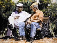 A Glass of Red, a Little Sun And Big Stories Embellished Limited Edition Print by Aldo Luongo - 0 A Glass of Red, a Little Sun And Big Stories Embellished Limited Edition Print by Aldo Luongo - 0