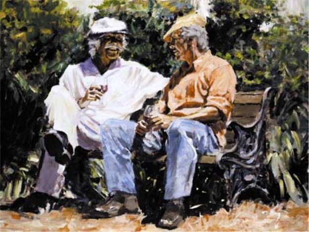 A Glass of Red, a Little Sun And Big Stories Embellished Limited Edition Print - Aldo Luongo