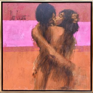 Lovers Embrace 46x46 Huge Early Original Painting - Aldo Luongo