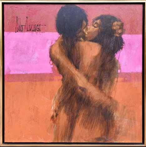 Lovers Embrace 46x46 Huge Early Original Painting - Aldo Luongo