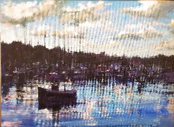 Boats in Harbor 2003 30x36 Original Painting - Aldo Luongo Boats in Harbor 2003 30x36 Original Painting - Aldo Luongo